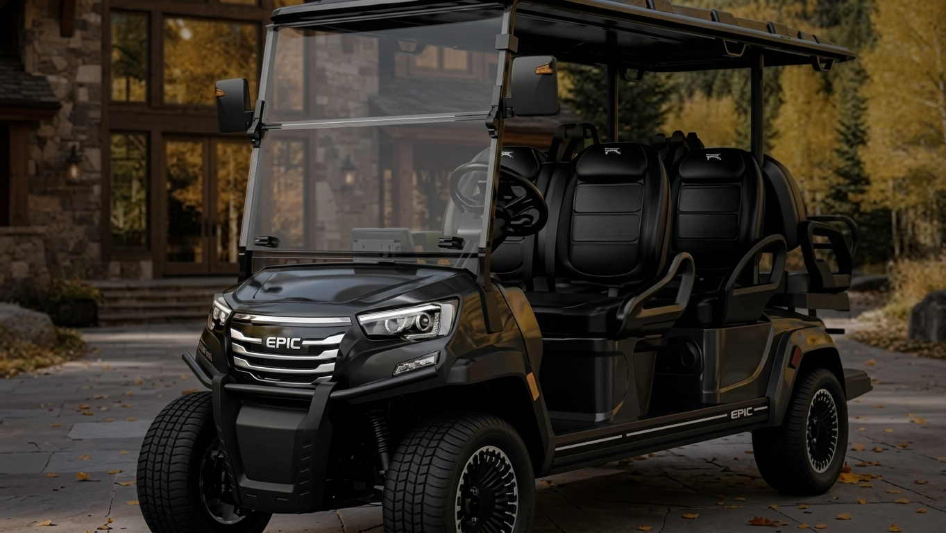 Matte black six-seater electric golf cart